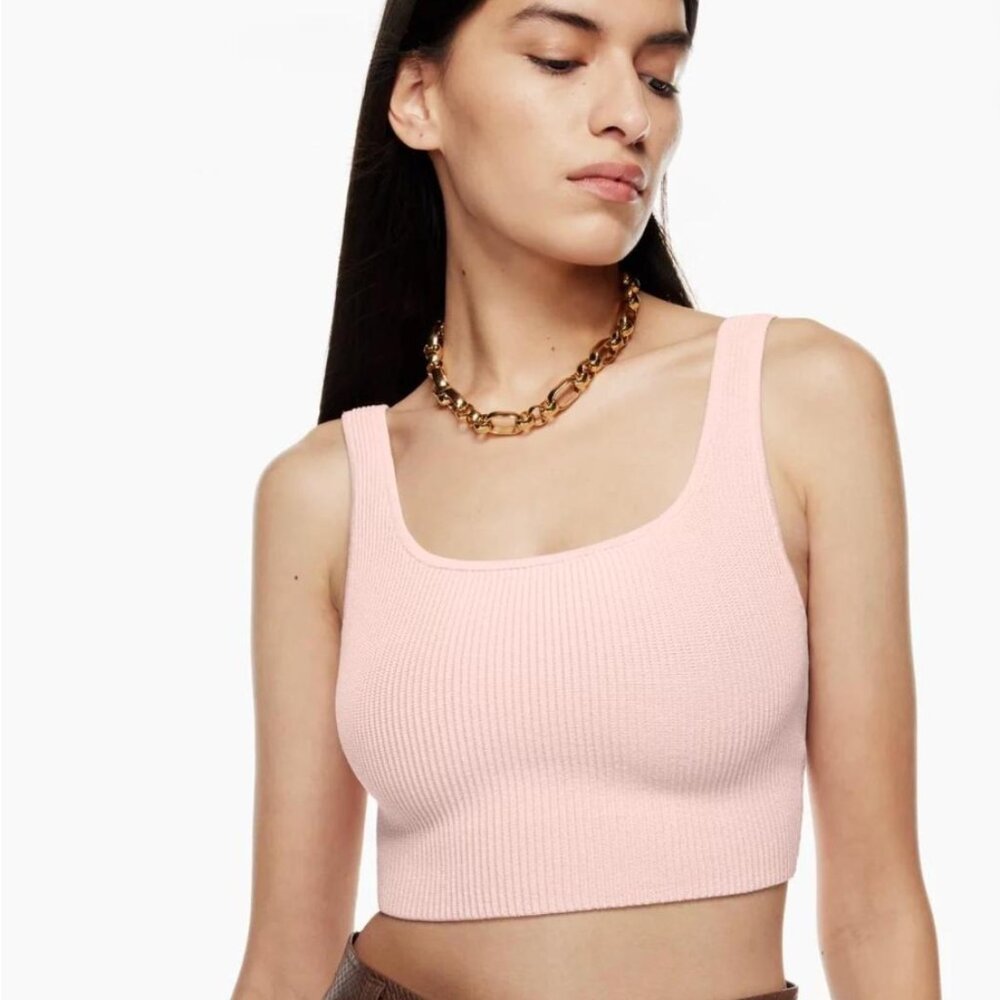 Babaton Sculpt Knit Squareneck Cropped Tank; Size Small; Light Pink